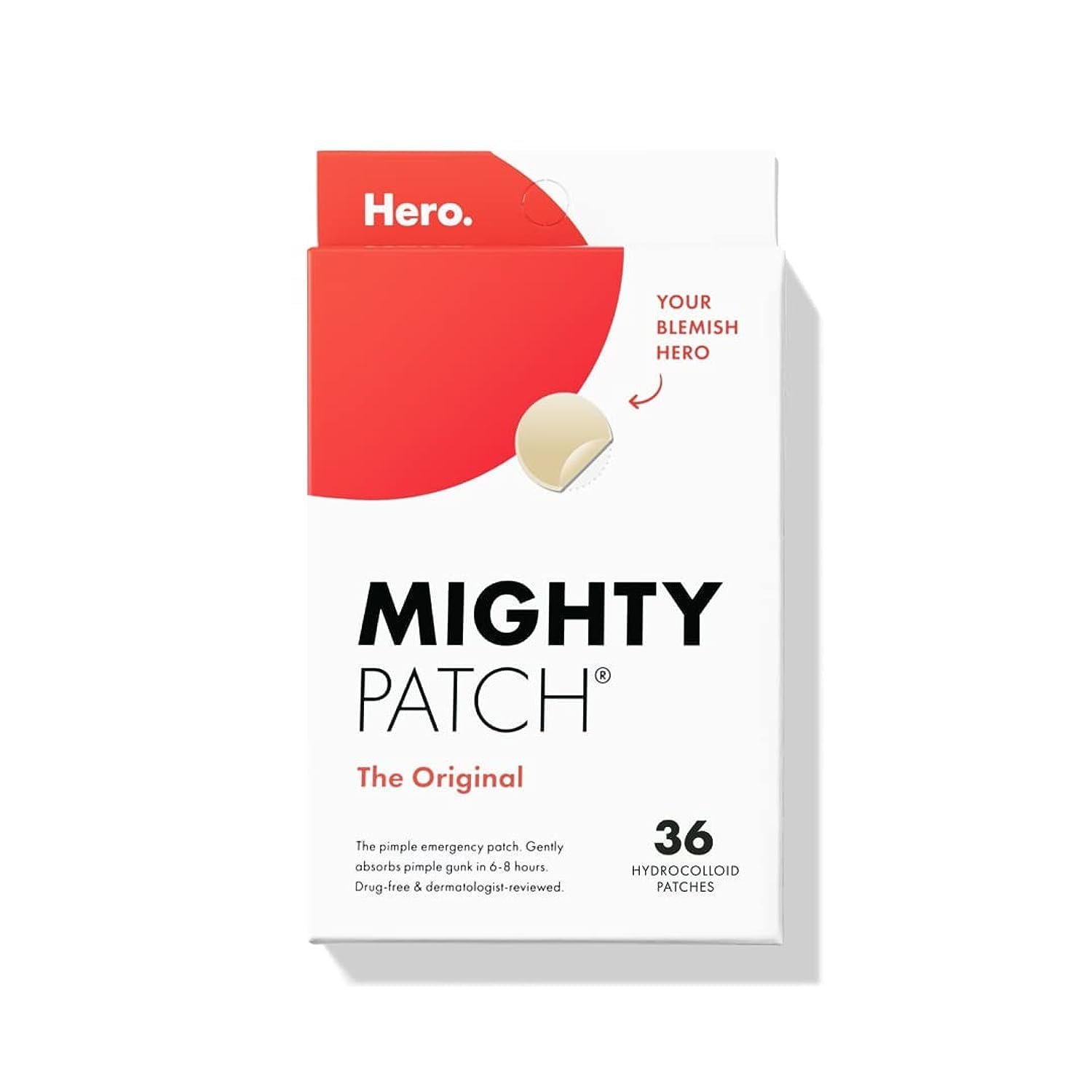Mighty Patch Original Patch from Hero Cosmetics – #1 Hydrocolloid Acne Pimple Patches for Face, Shrinking Zits & Whiteheads in 1 Use, Nighttime Spot Pimple Stickers for Face, 36 Count